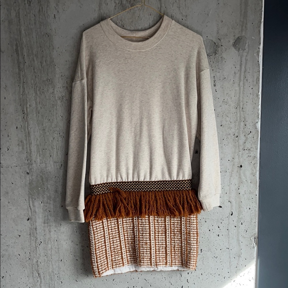 Cream and Brown Long Sleeve Sweater Dress